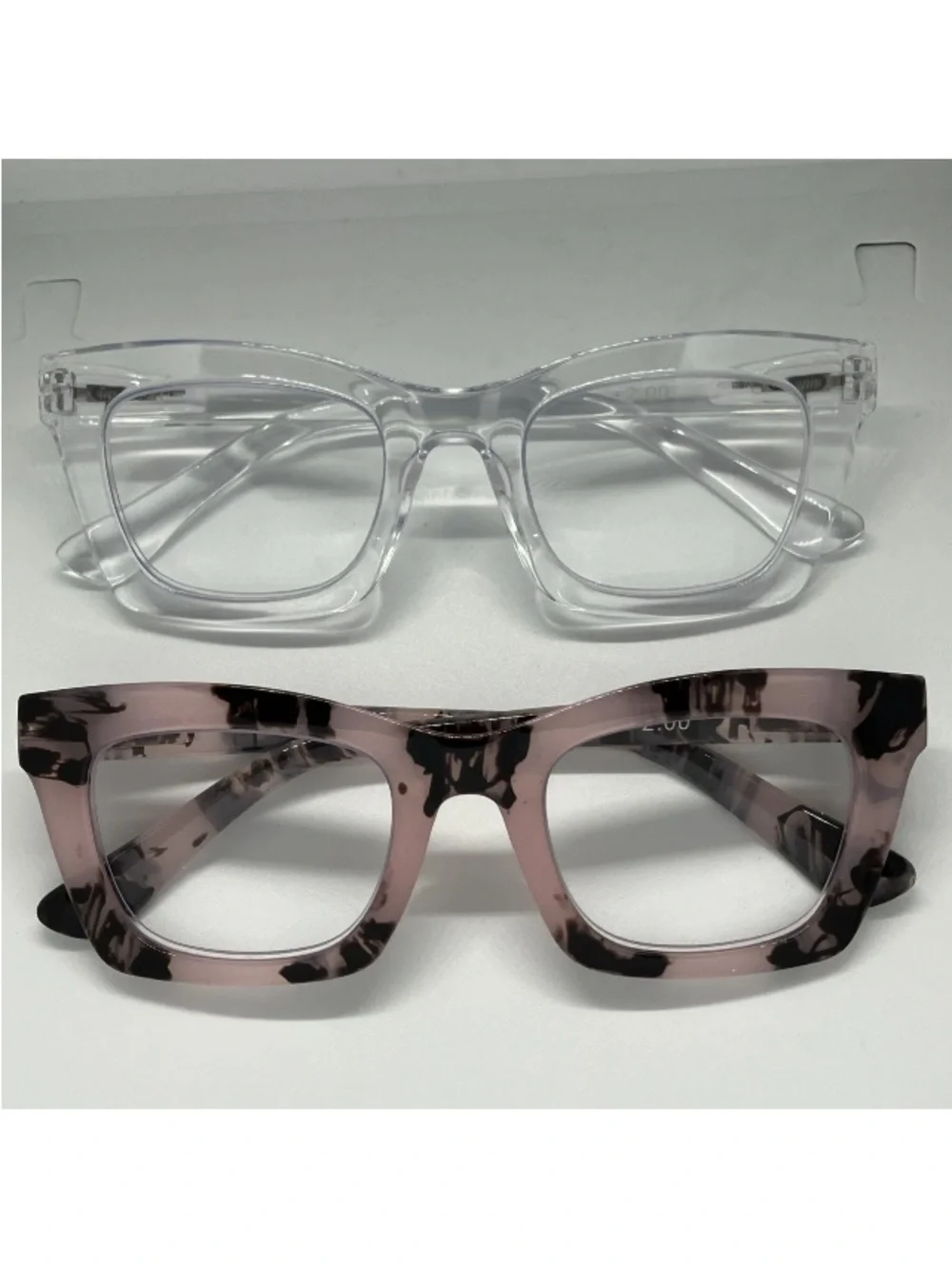 2 Pr. Oversized Pink Paint & Clear 2.0 Womens Reading Glasses Square Readers New